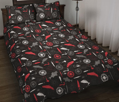 Fishing Theme Pattern Print Quilt Bed Set