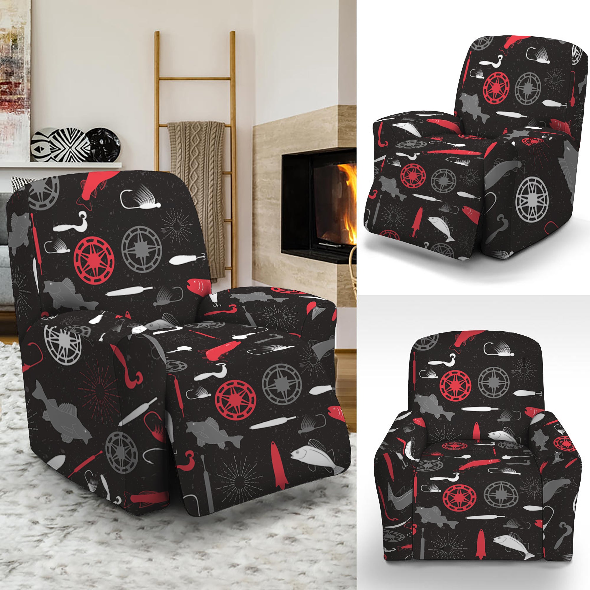 Fishing Theme Pattern Print Recliner Slipcover