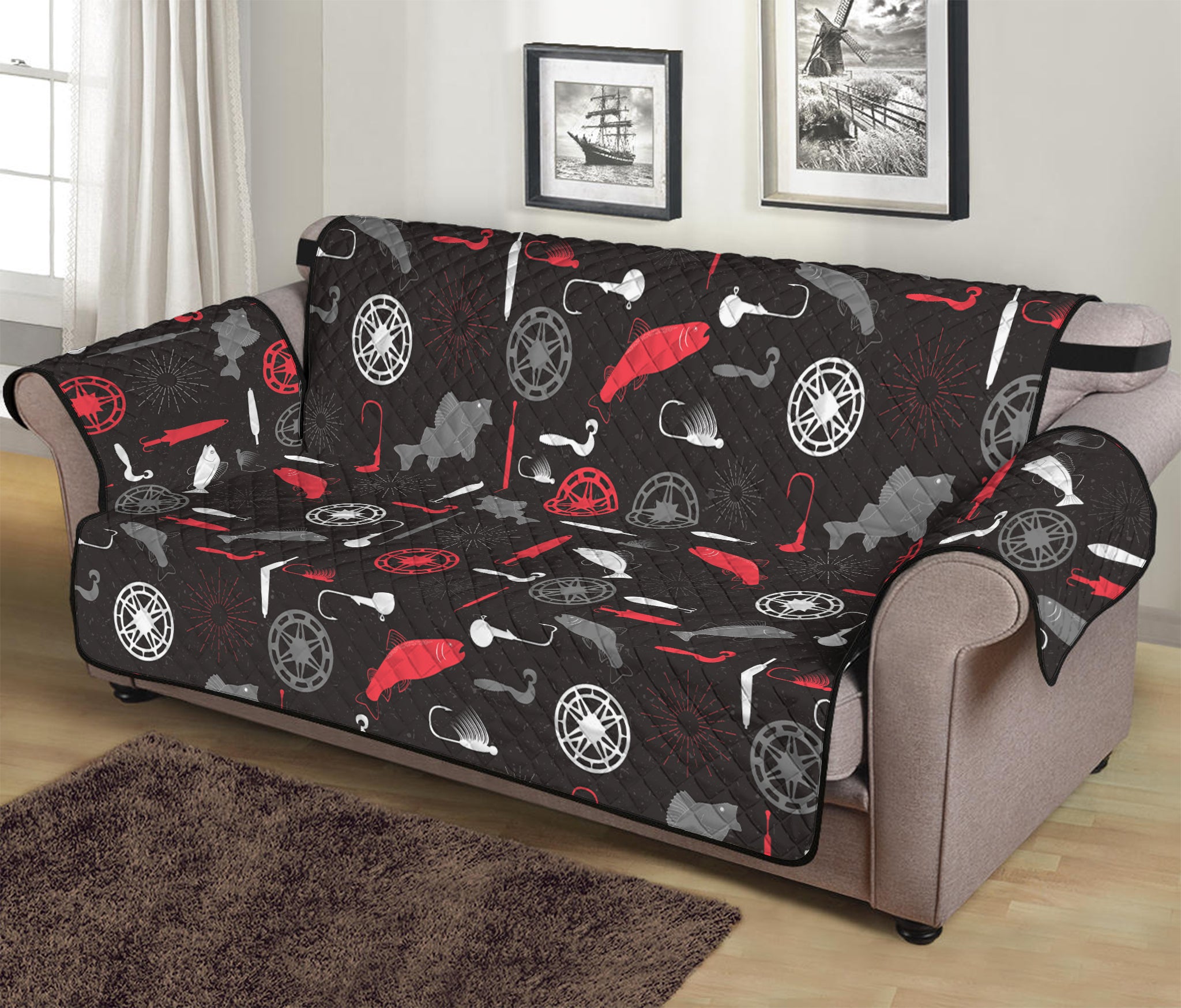 Fishing Theme Pattern Print Sofa Protector