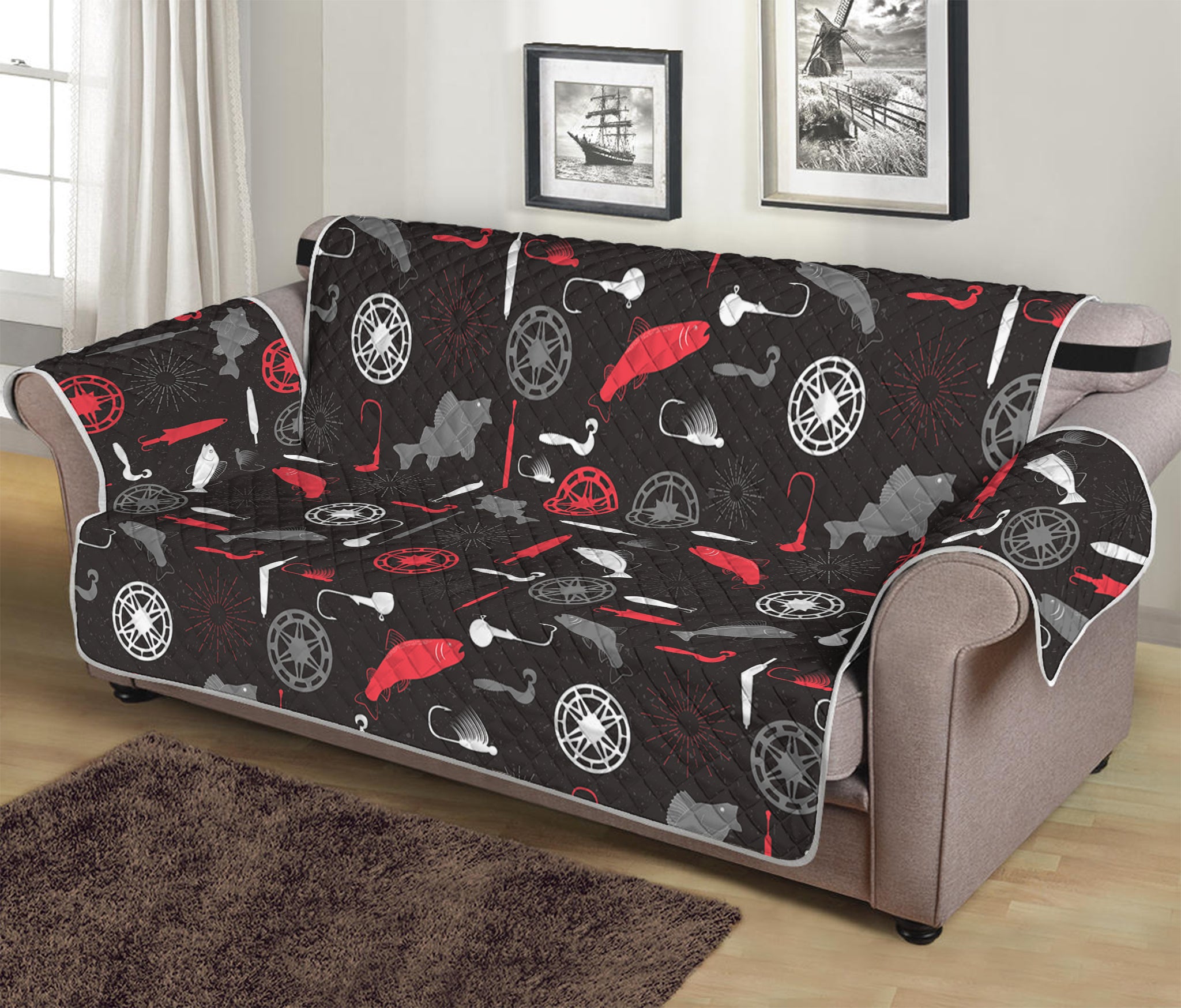 Fishing Theme Pattern Print Sofa Protector