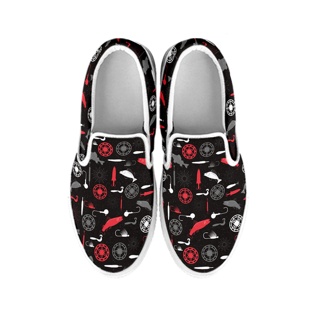 Fishing Theme Pattern Print White Slip On Shoes