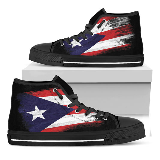 Flag Of Puerto Rico Print Black High Top Shoes