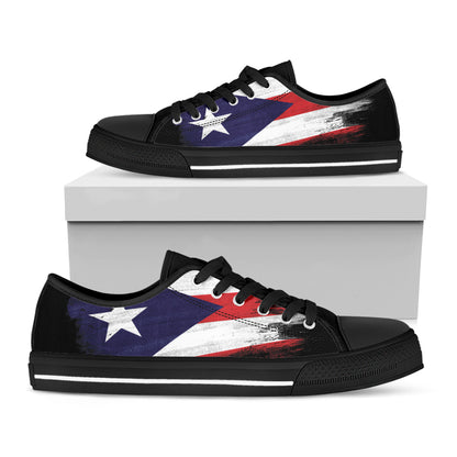 Flag Of Puerto Rico Print Black Low Top Shoes 
