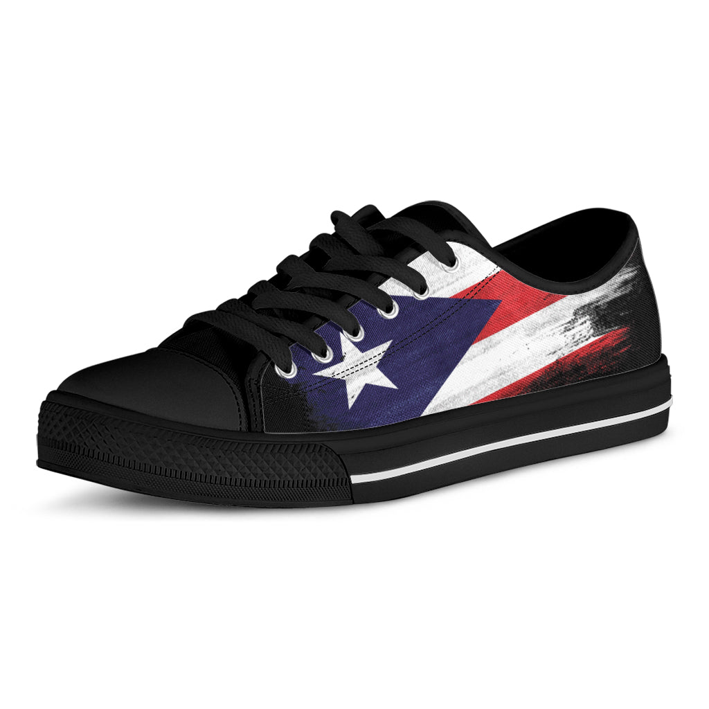 Flag Of Puerto Rico Print Black Low Top Shoes 
