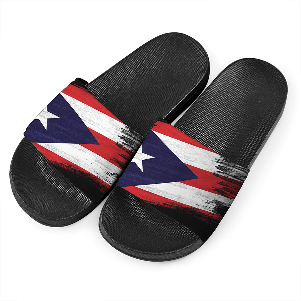 Flag Of Puerto Rico Print Black Slide Sandals
