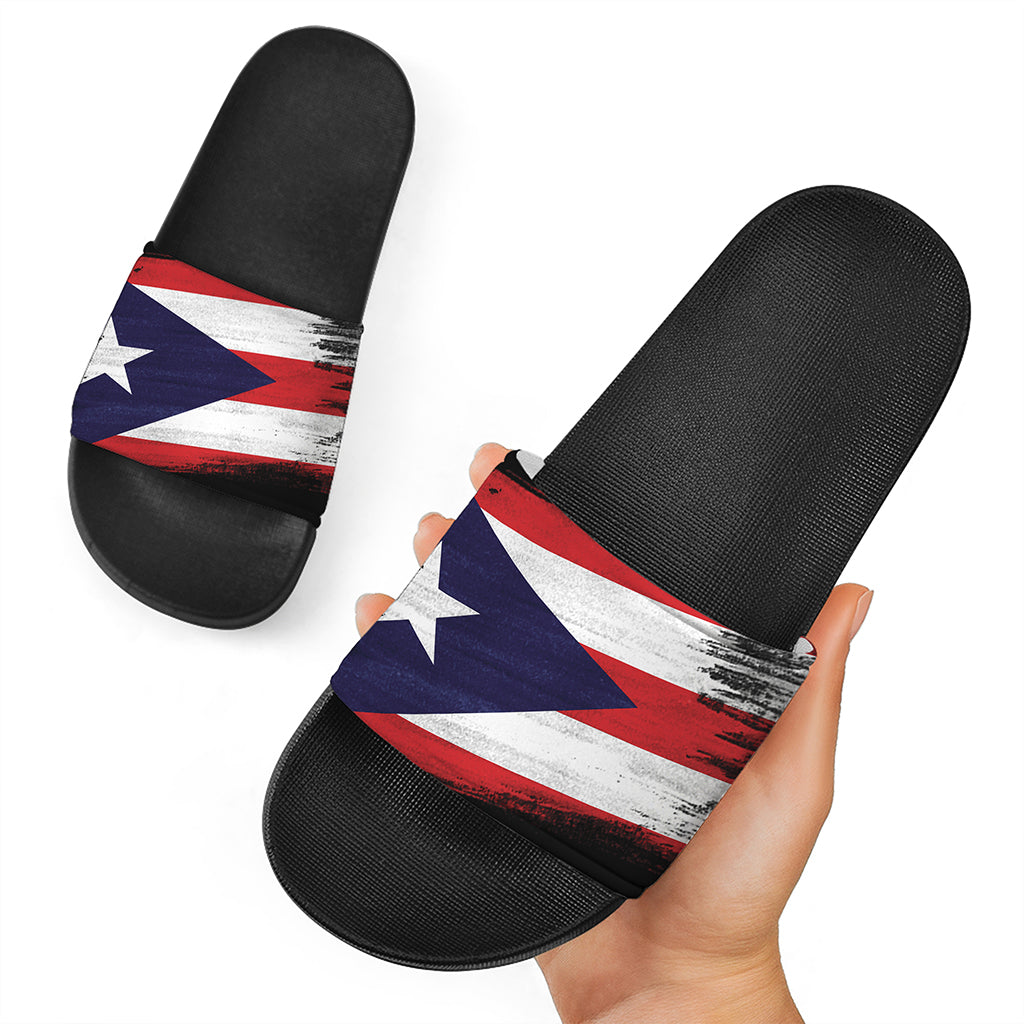 Flag Of Puerto Rico Print Black Slide Sandals