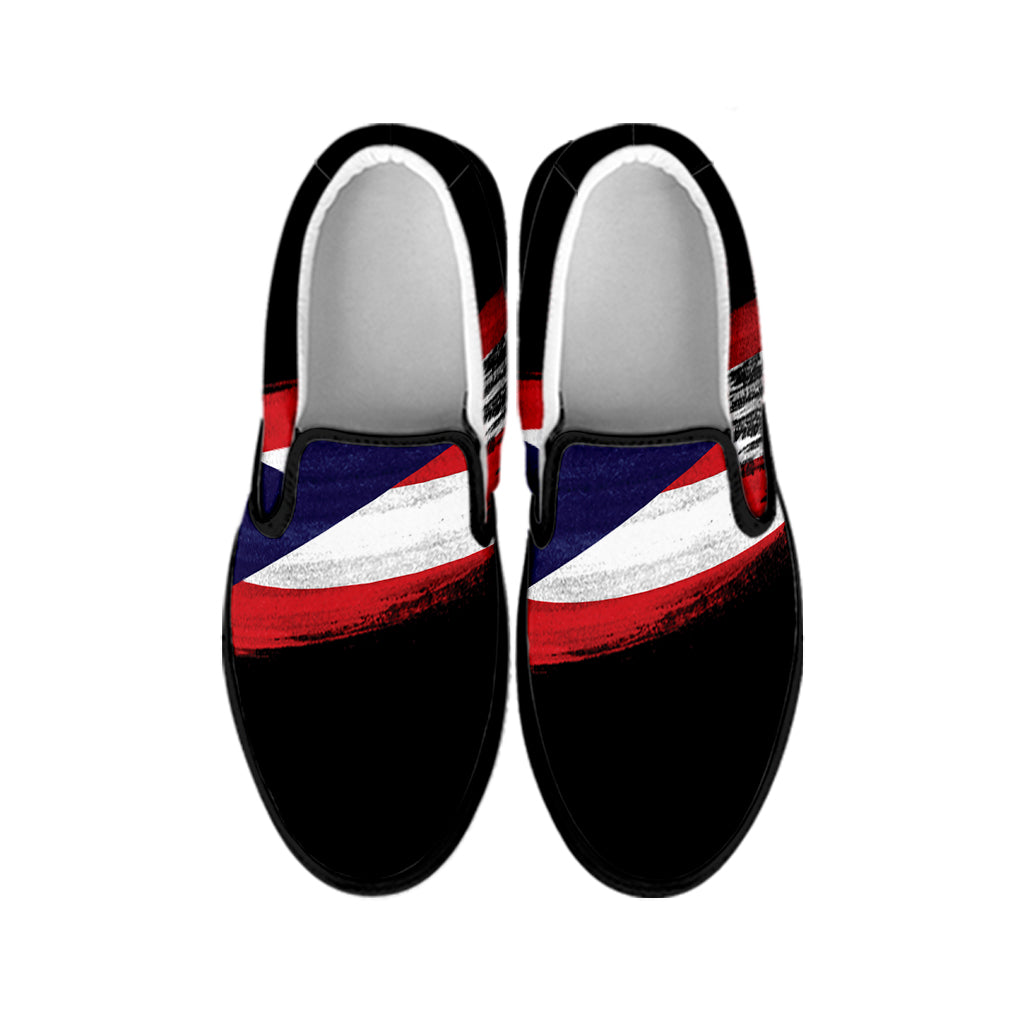 Flag Of Puerto Rico Print Black Slip On Shoes