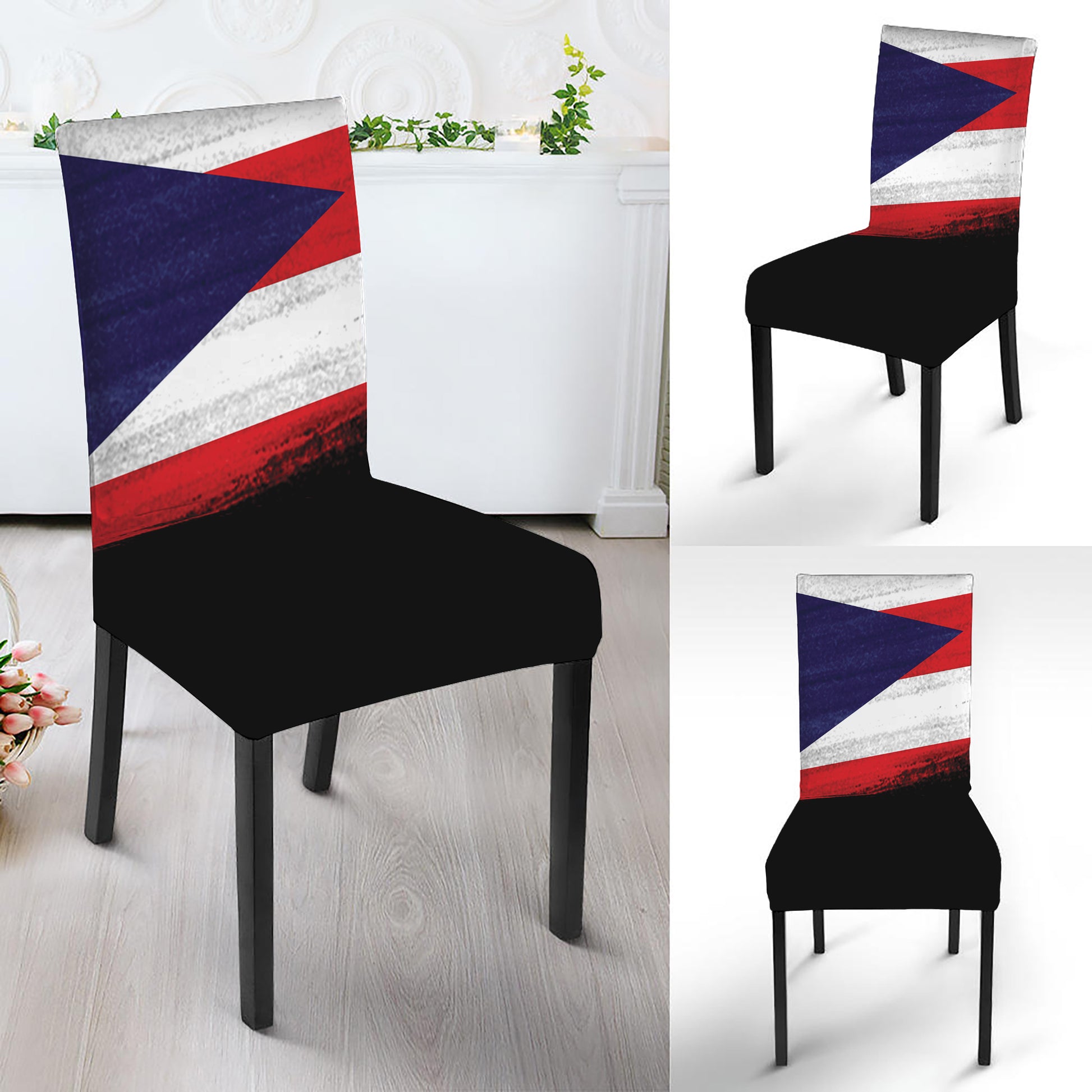 Flag Of Puerto Rico Print Dining Chair Slipcover