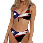 Flag Of Puerto Rico Print Front Bow Tie Bikini