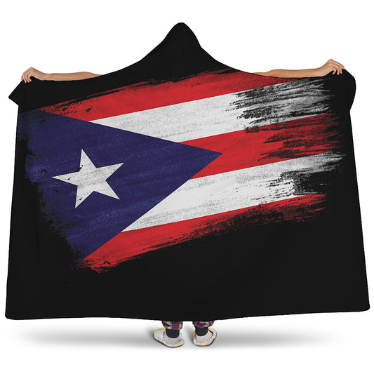 Flag Of Puerto Rico Print Hooded Blanket