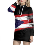 Flag Of Puerto Rico Print Pullover Hoodie Dress
