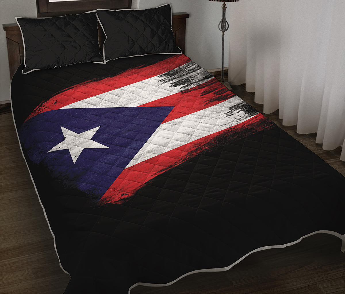 Flag Of Puerto Rico Print Quilt Bed Set