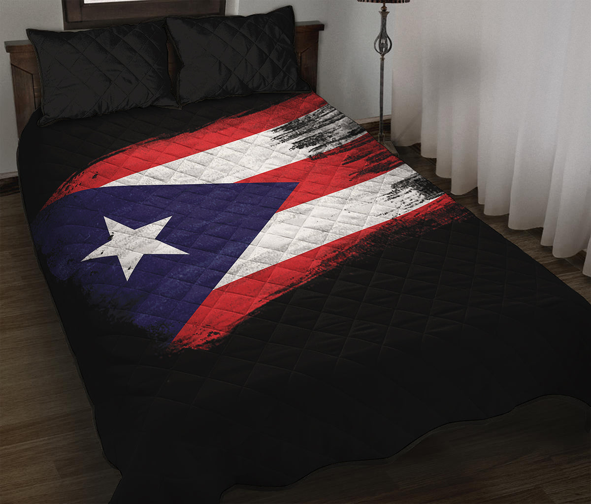 Flag Of Puerto Rico Print Quilt Bed Set