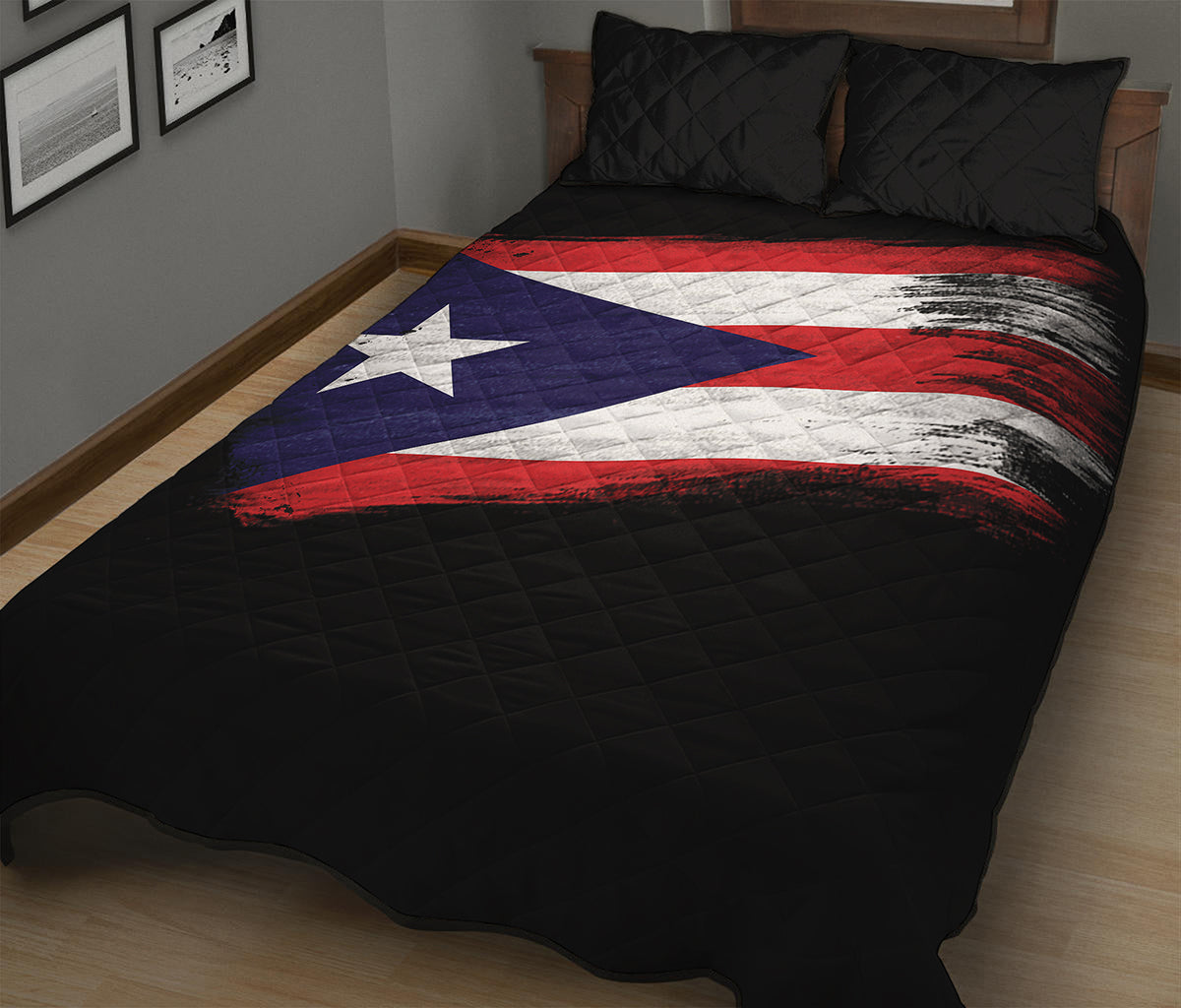 Flag Of Puerto Rico Print Quilt Bed Set