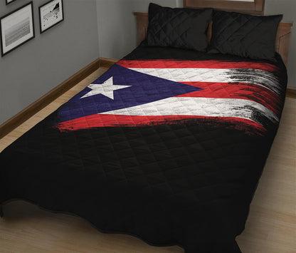 Flag Of Puerto Rico Print Quilt Bed Set