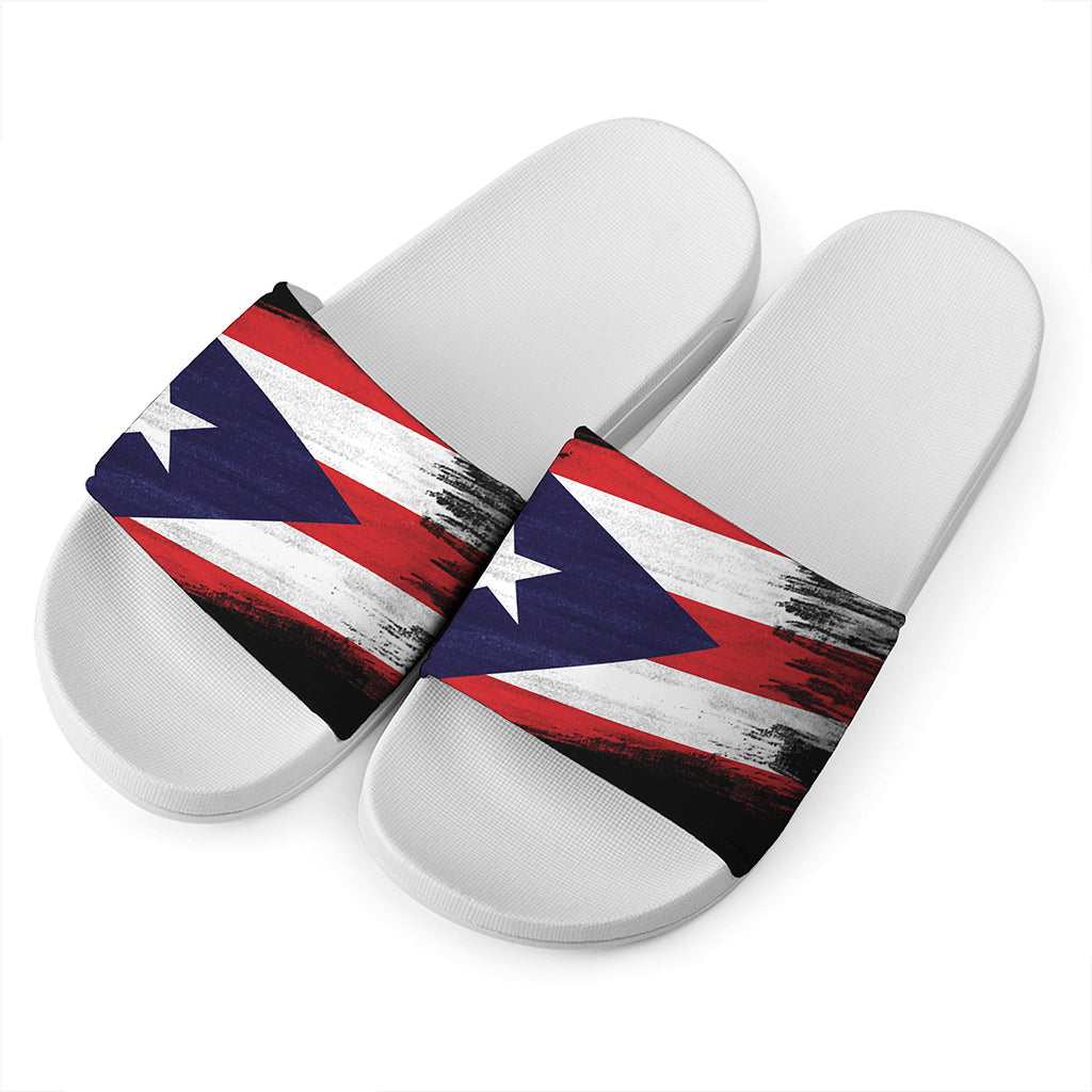 Flag Of Puerto Rico Print White Slide Sandals
