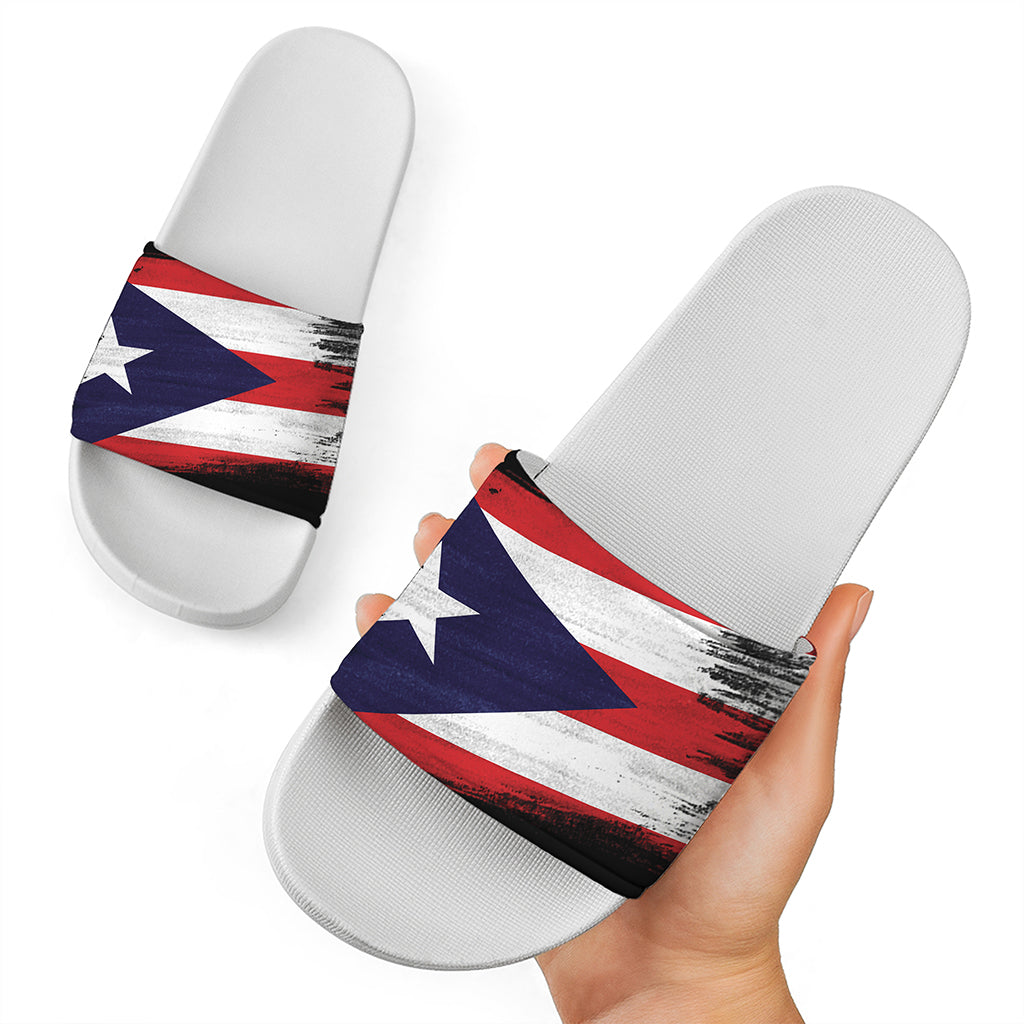 Flag Of Puerto Rico Print White Slide Sandals