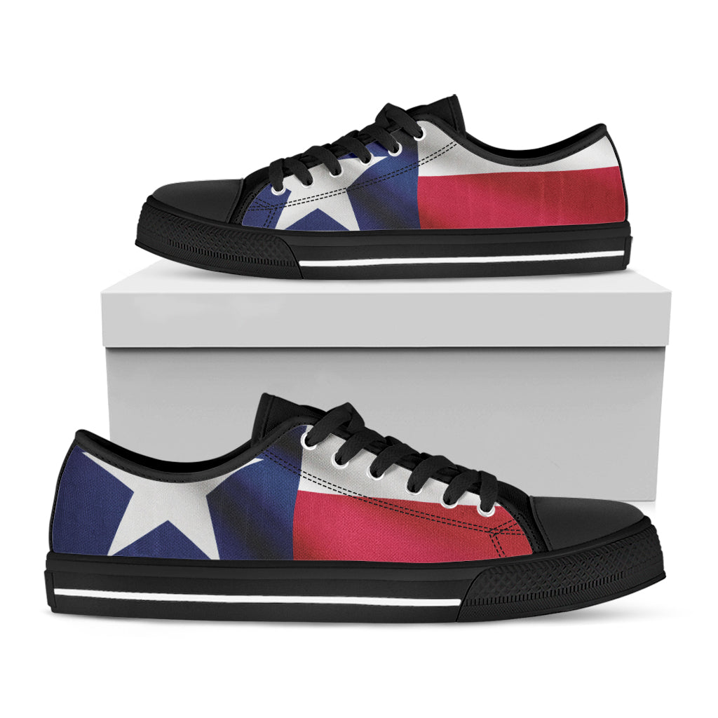 Flag Of Texas Print Black Low Top Shoes 