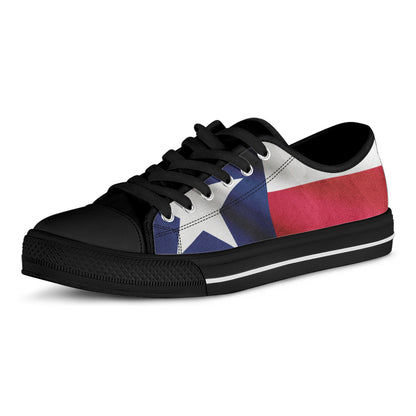 Flag Of Texas Print Black Low Top Shoes 
