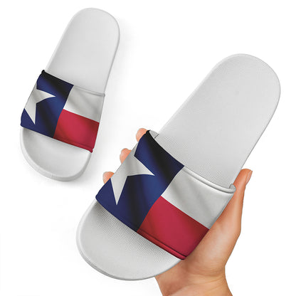 Flag Of Texas Print White Slide Sandals