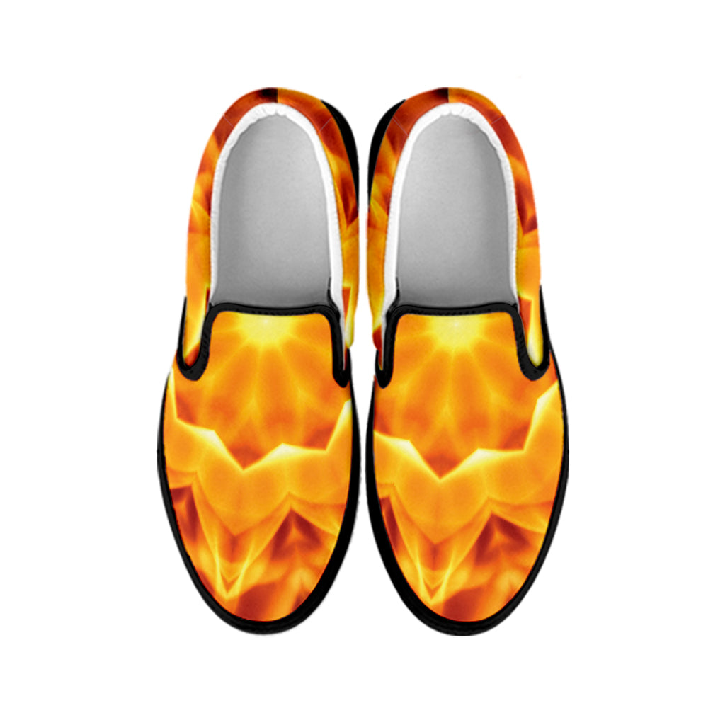 Flame Kaleidoscope Print Black Slip On Shoes