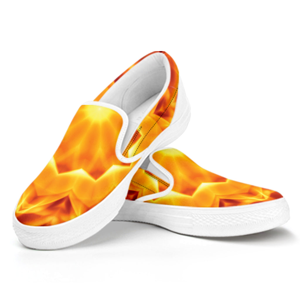 Flame Kaleidoscope Print White Slip On Shoes
