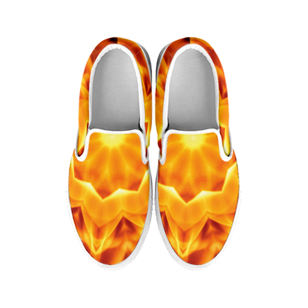Flame Kaleidoscope Print White Slip On Shoes