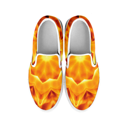 Flame Kaleidoscope Print White Slip On Shoes