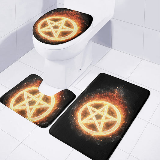 Flame Pentagram Print 3 Piece Bath Mat Set