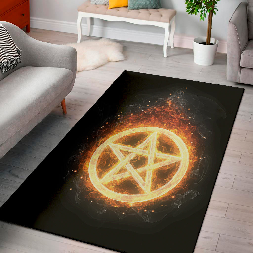 Flame Pentagram Print Area Rug