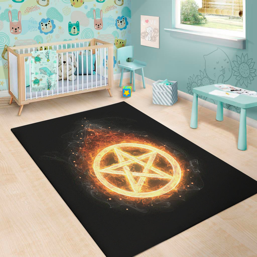 Flame Pentagram Print Area Rug