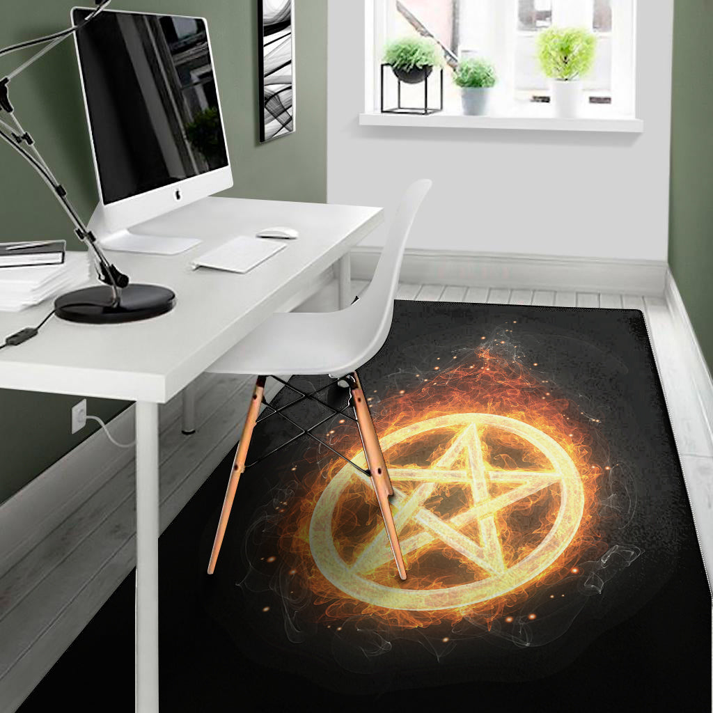 Flame Pentagram Print Area Rug