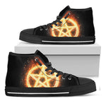 Flame Pentagram Print Black High Top Shoes