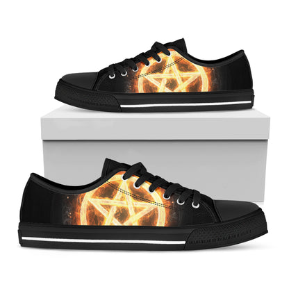 Flame Pentagram Print Black Low Top Shoes 