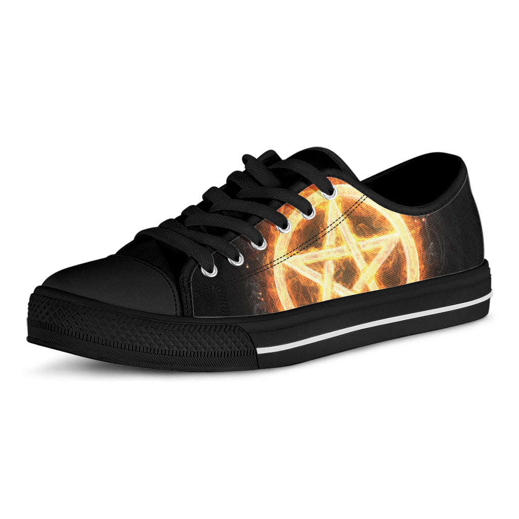 Flame Pentagram Print Black Low Top Shoes 