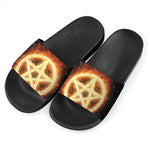 Flame Pentagram Print Black Slide Sandals
