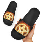 Flame Pentagram Print Black Slide Sandals