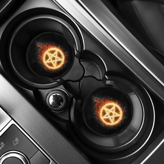 Flame Pentagram Print Car Coasters