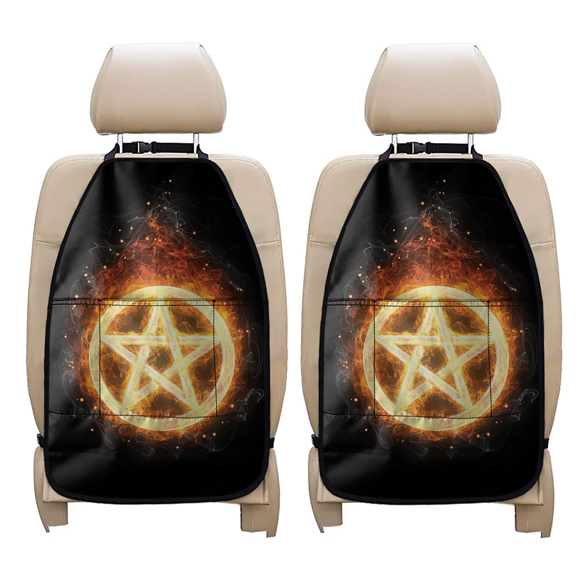 Flame Pentagram Print Car Seat Organizers