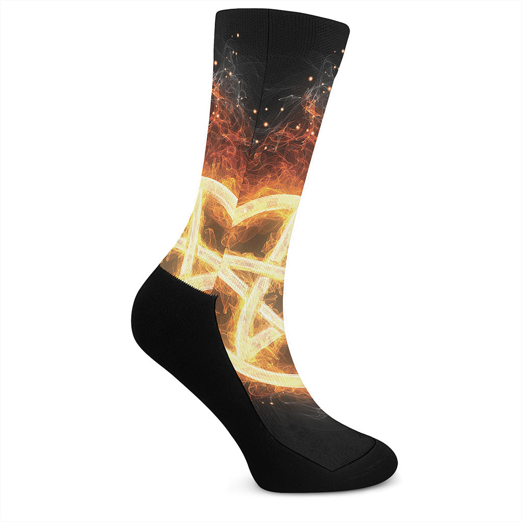 Flame Pentagram Print Crew Socks