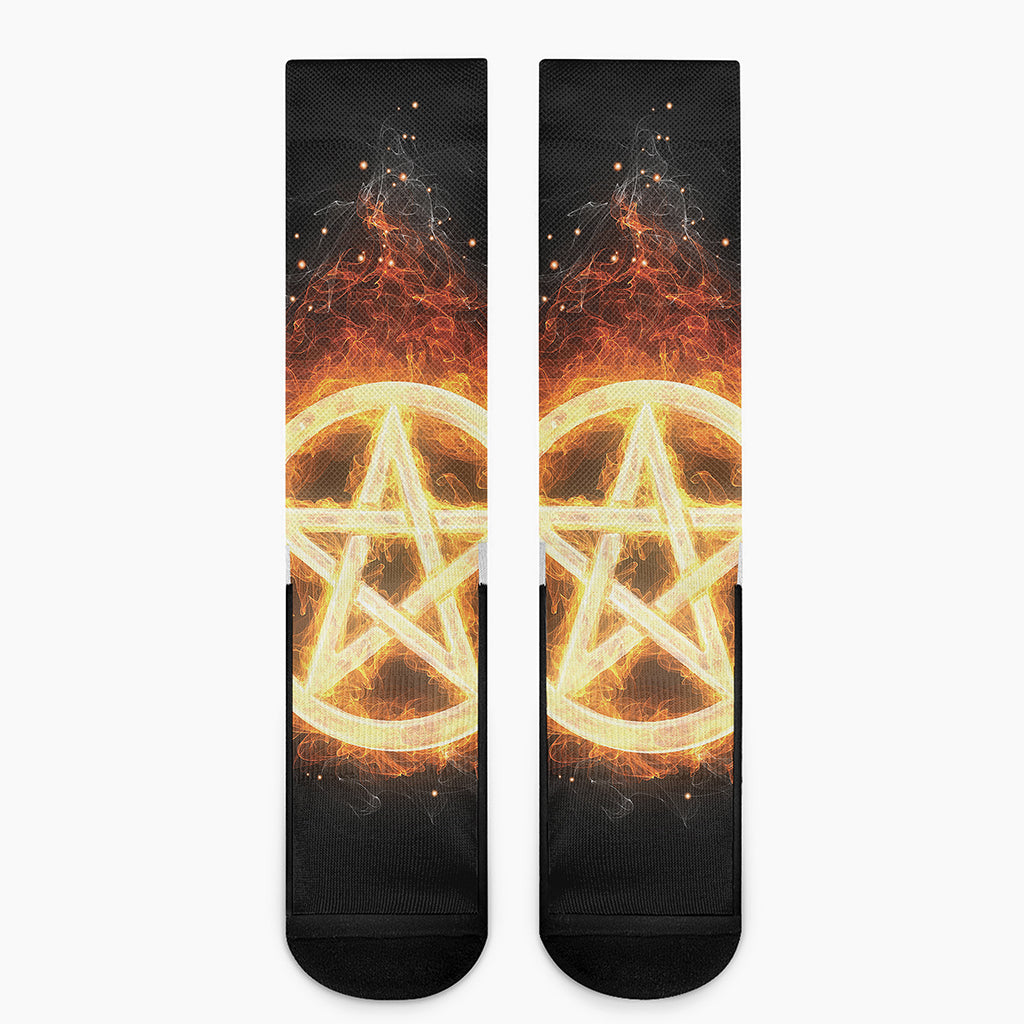 Flame Pentagram Print Crew Socks