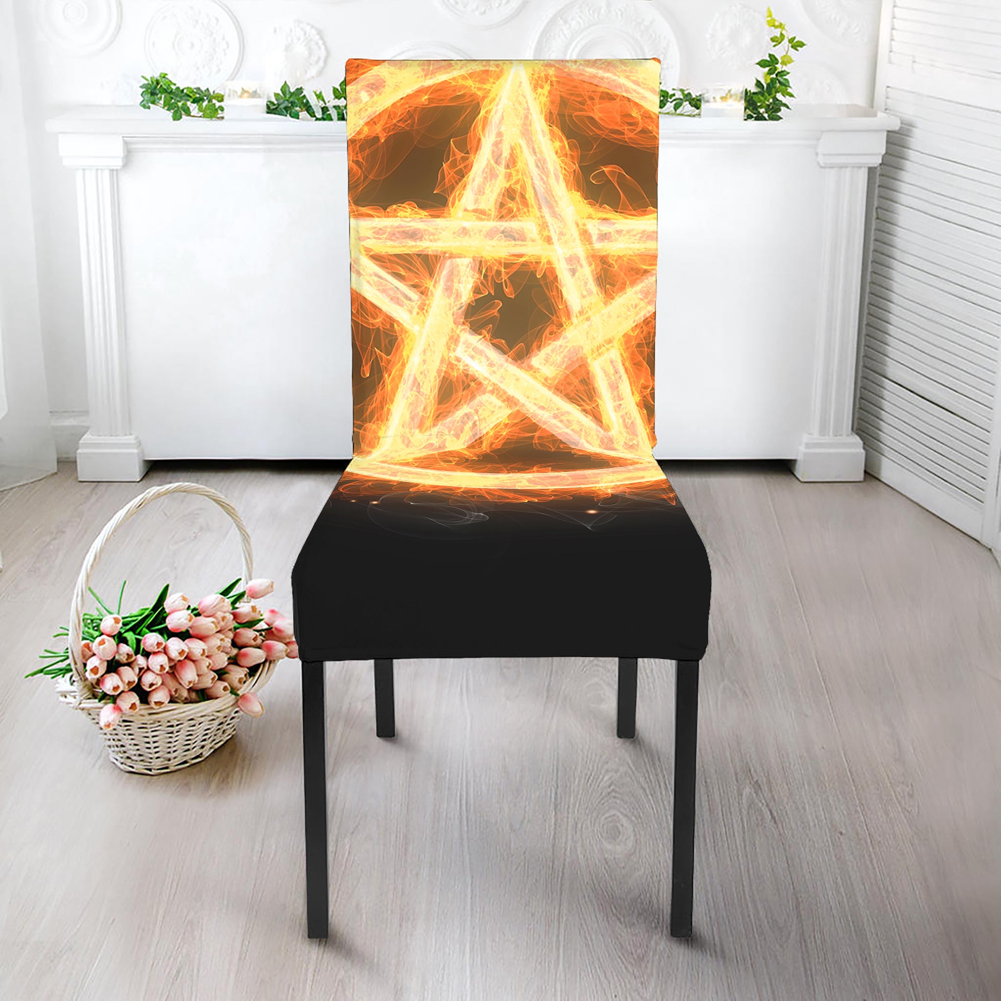 Flame Pentagram Print Dining Chair Slipcover