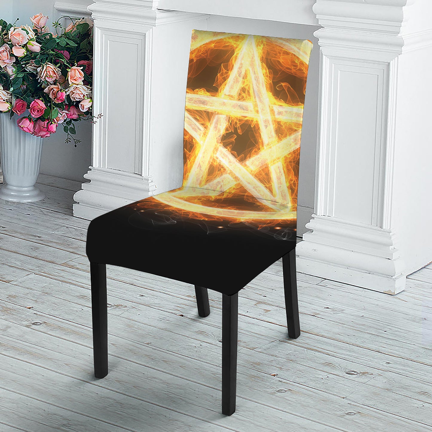 Flame Pentagram Print Dining Chair Slipcover