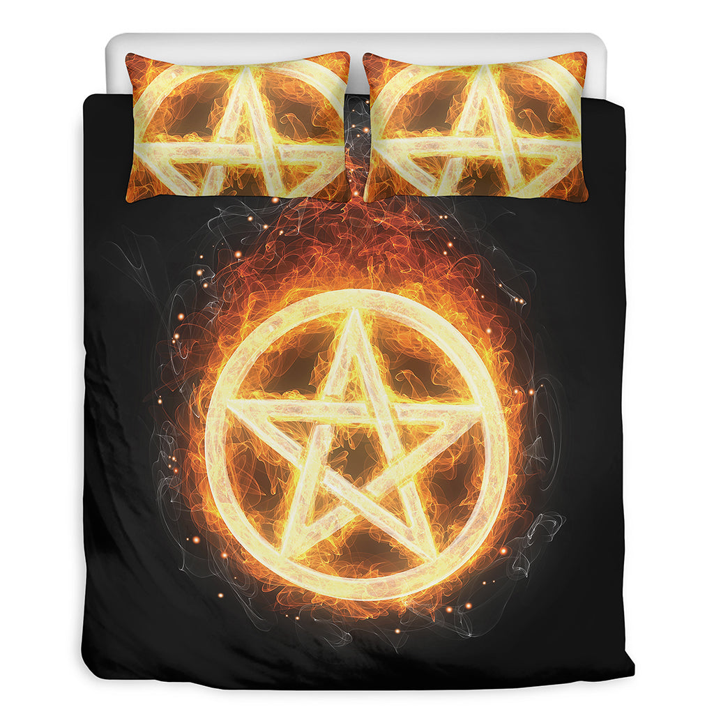 Flame Pentagram Print Duvet Cover Bedding Set