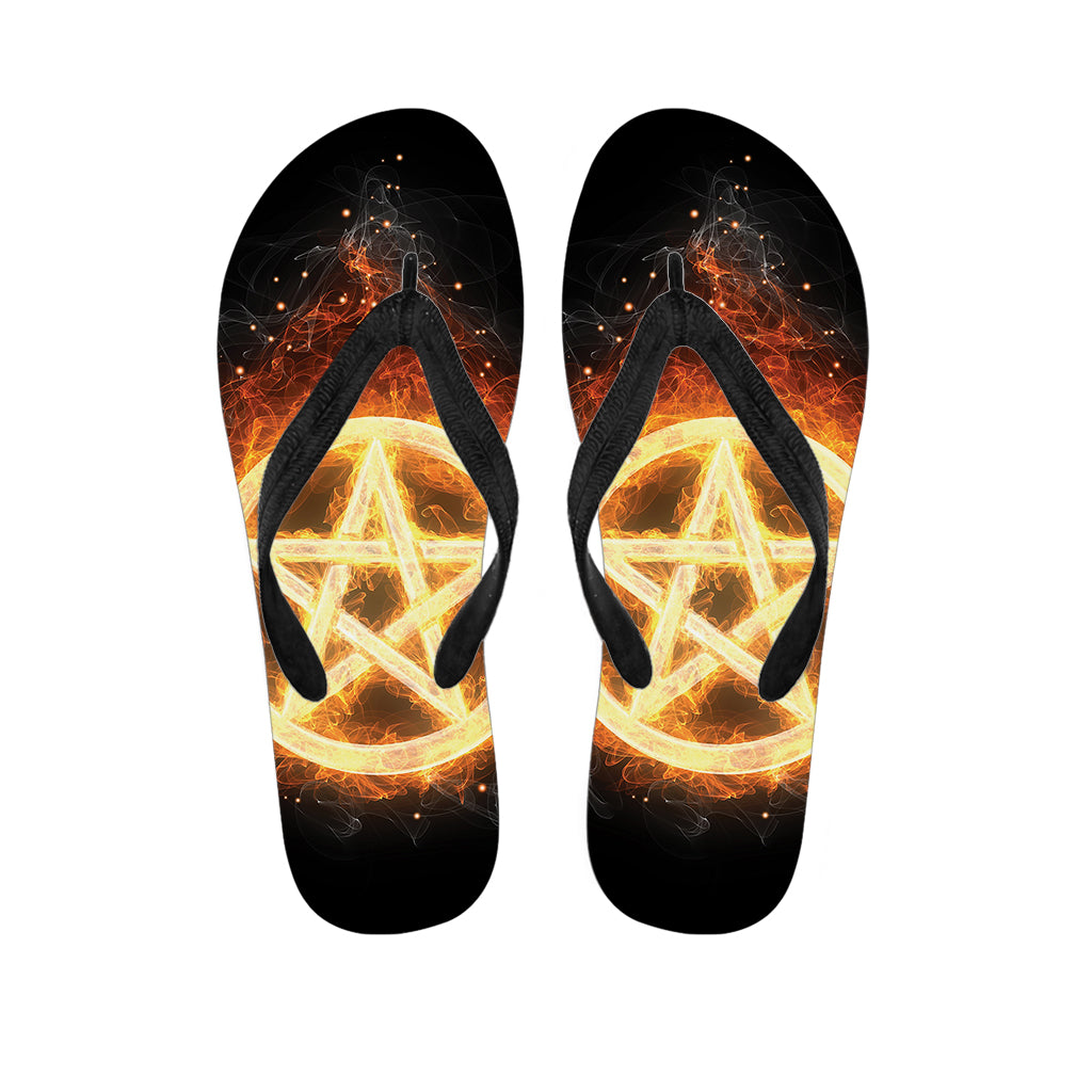 Flame Pentagram Print Flip Flops