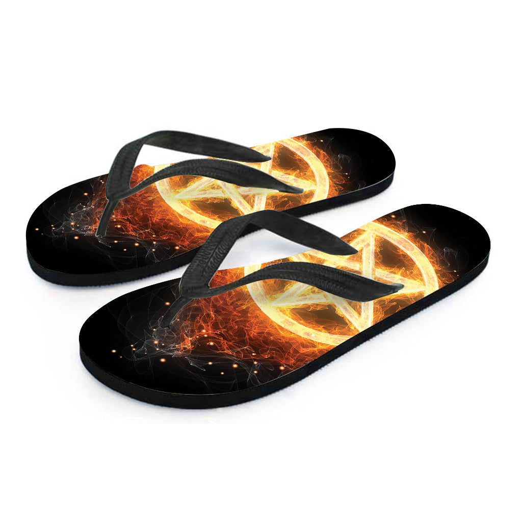 Flame Pentagram Print Flip Flops