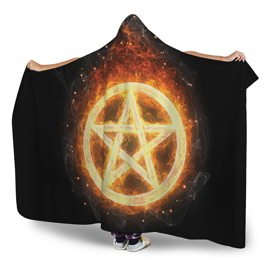 Flame Pentagram Print Hooded Blanket