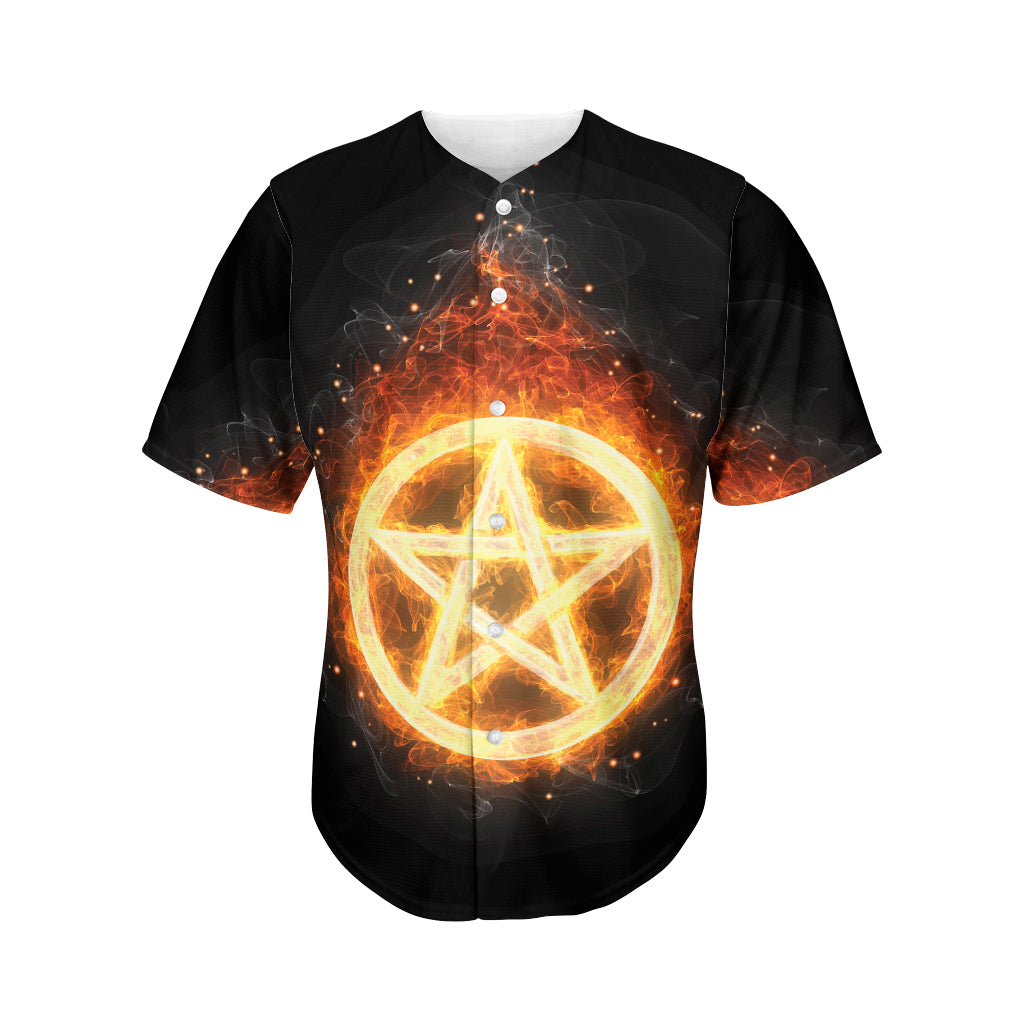 Flame Pentagram Print Men's Baseball Jersey