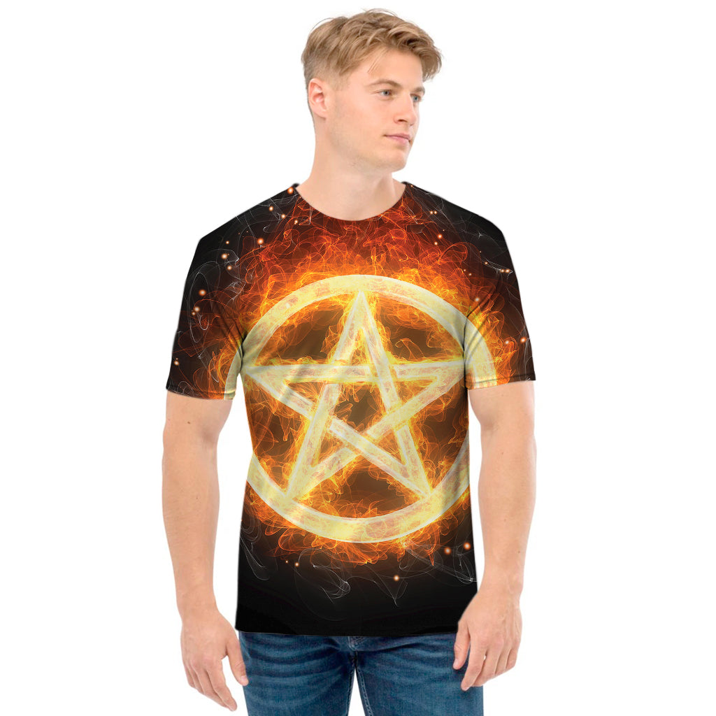Flame Pentagram Print Men's T-Shirt