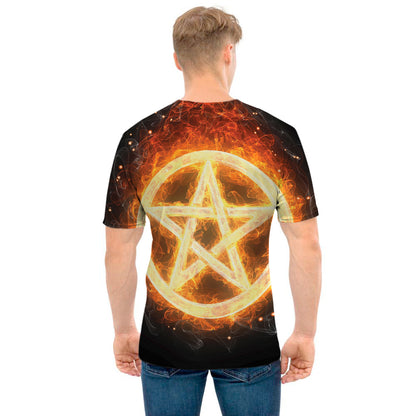 Flame Pentagram Print Men's T-Shirt